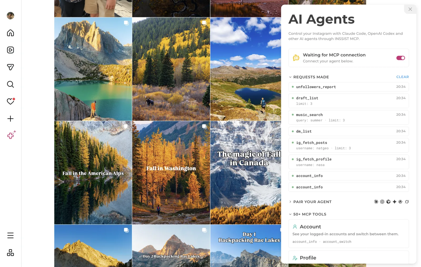 INSSIST AI Agents panel with the log of tool calls an agent made